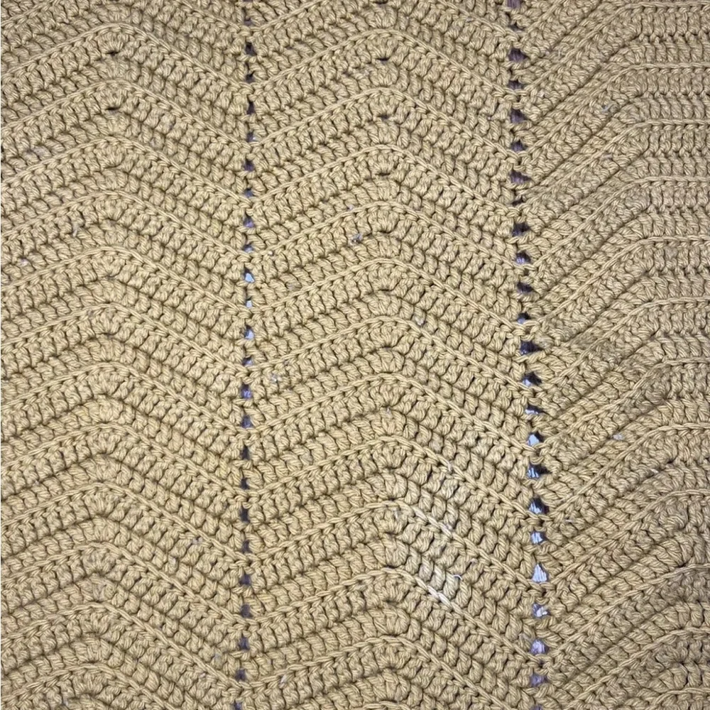 Vintage Crochet Afghan Throw Blanket Zig Zag Chevron Mustard Yellow Handmade